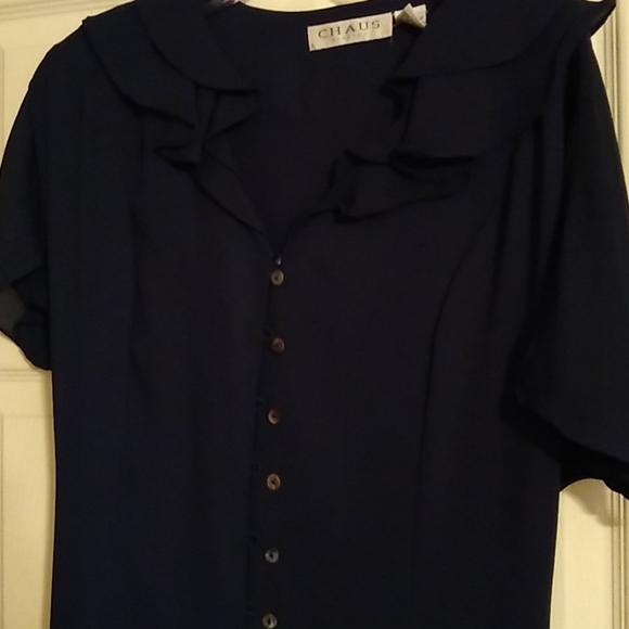 Chaus Dresses & Skirts - Chaus Navy button-down dress, tie in back